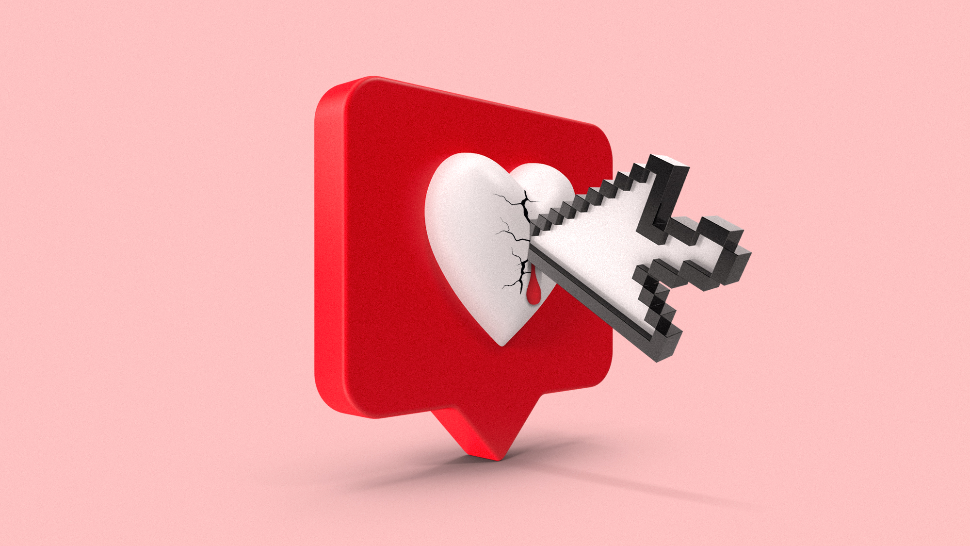 Illustration of a mouse cursor piercing a social media 'Like' icon