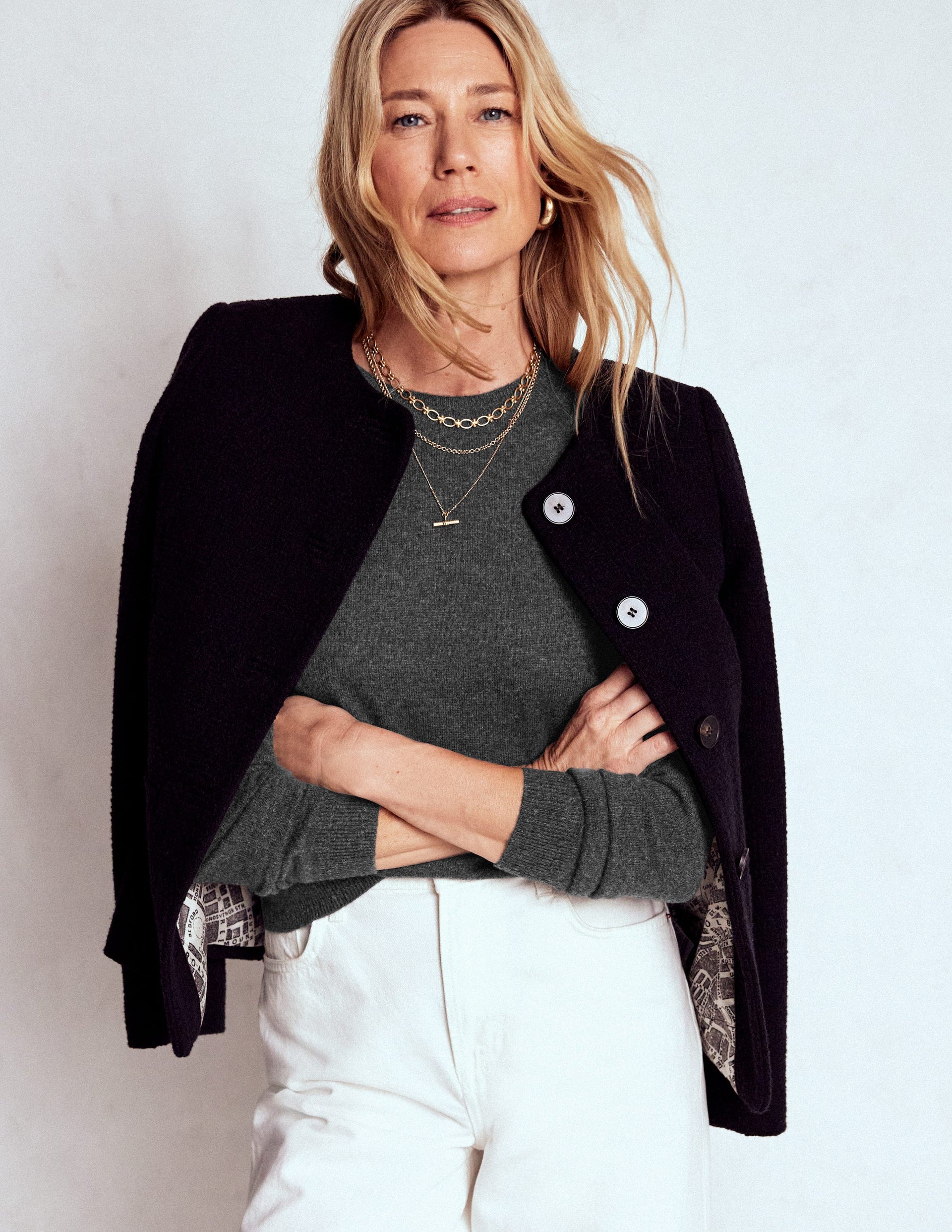 Eva Cashmere Crew Neck Jumper-Charcoal Melange