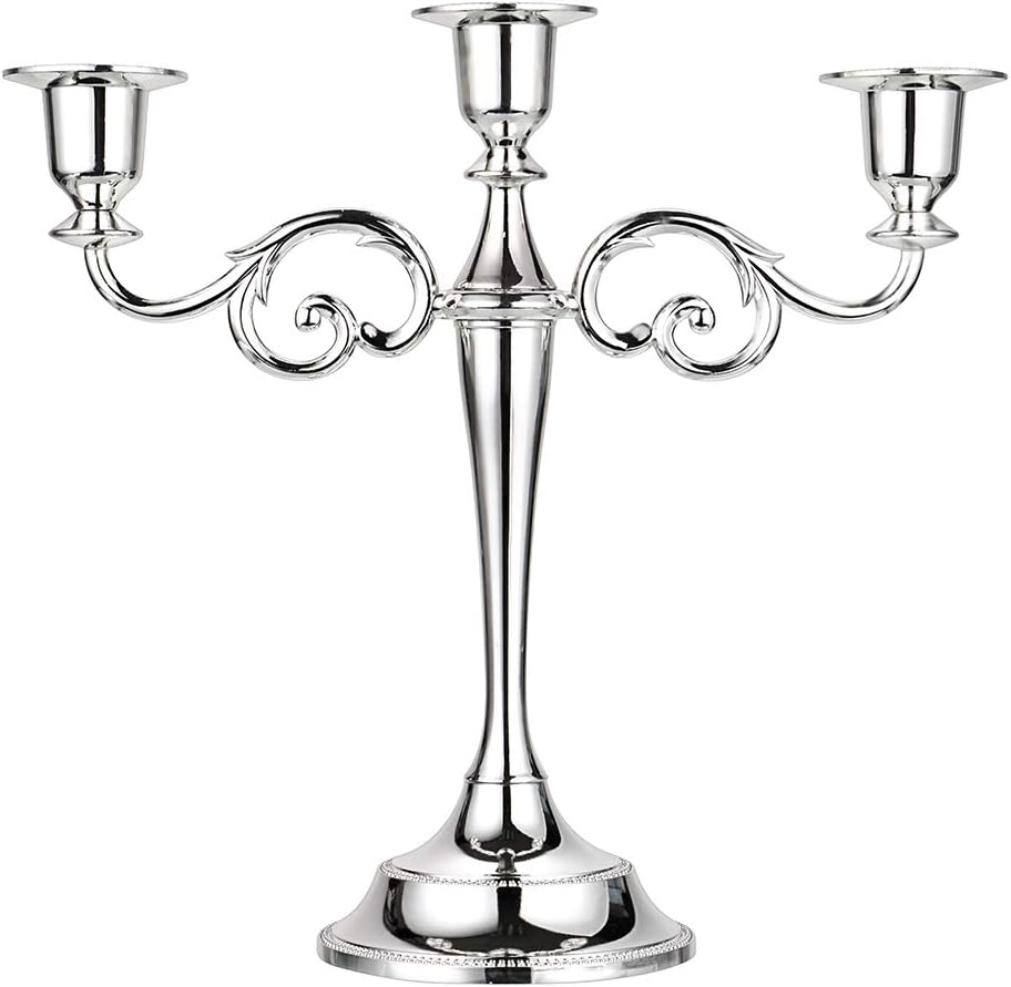 Ownmy 3 Arms Metal Candelabra Candlestick Silver European Elegant Candle Holder Candle Stand for Wedding Dining Table Christmas Party Home Decoration (silver Tone)
