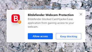 Bitdefender Internet Security Webcam alert.