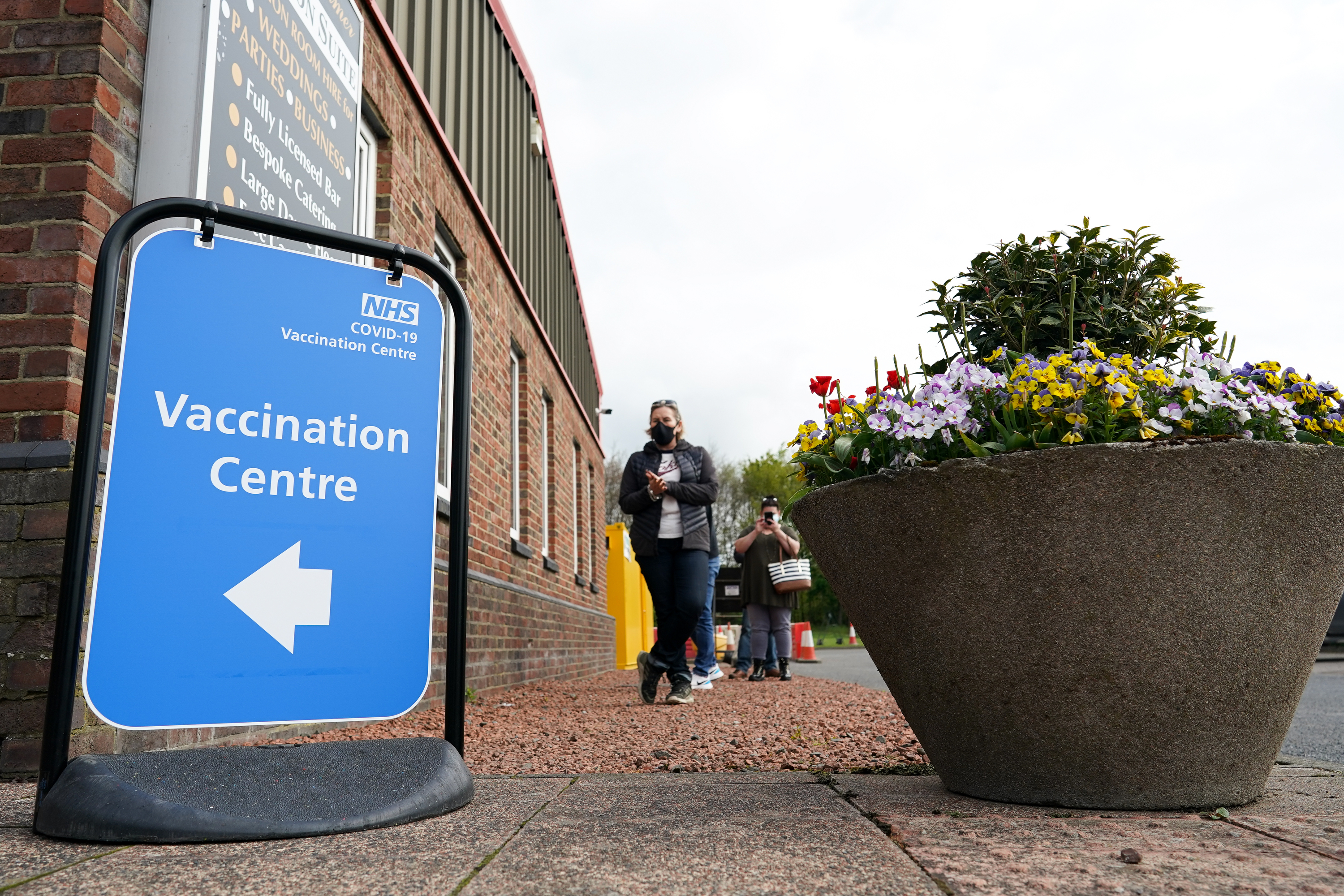 Sign outside Covid-19 vaccination centre as Pfizer vaccine is being distributed