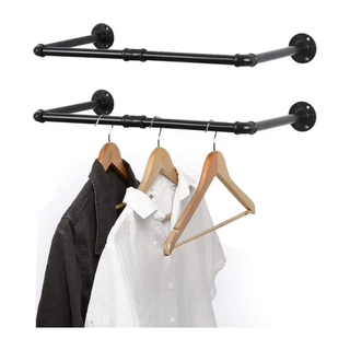 Two black wall-mounted clothes rail