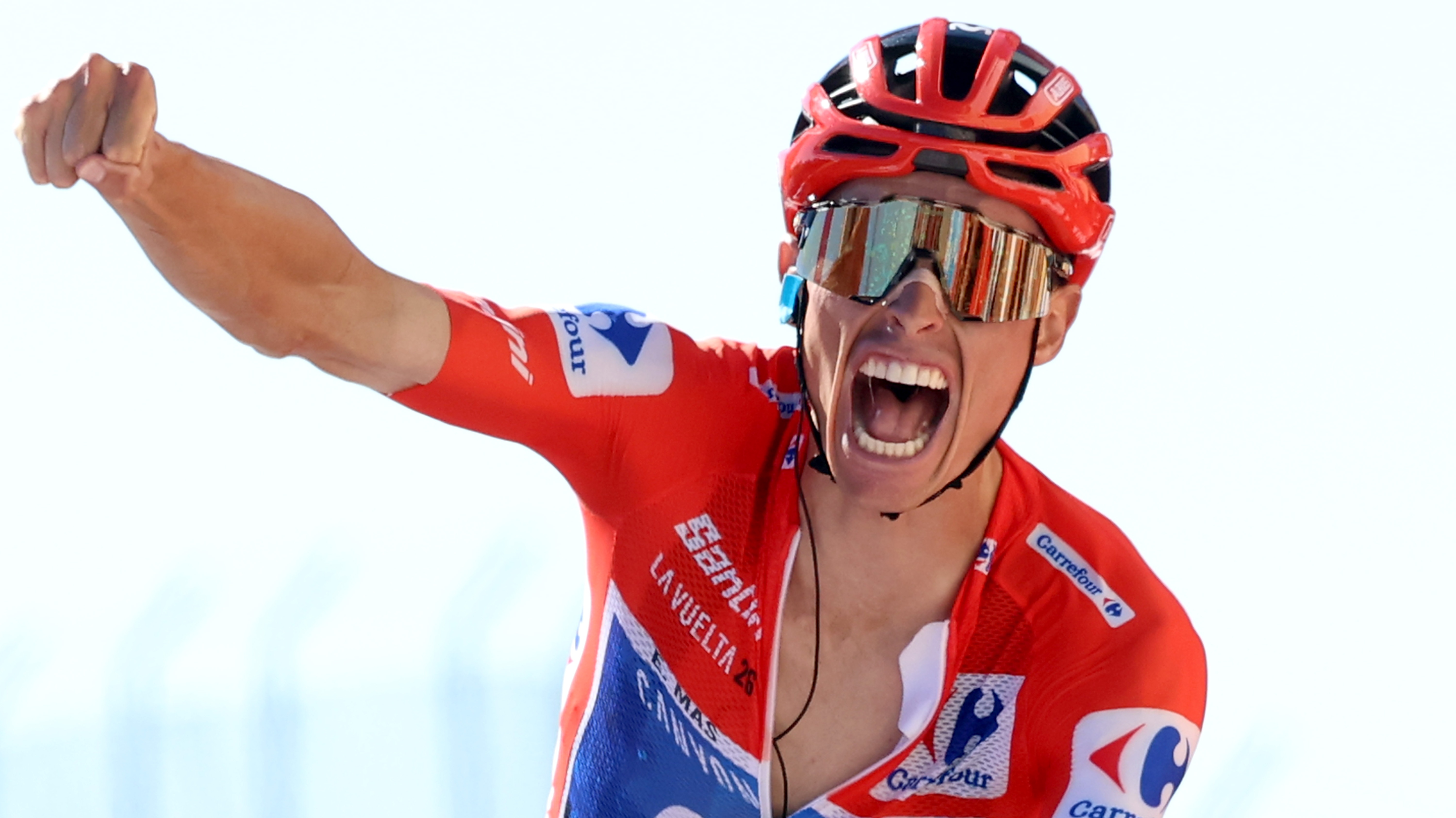 Enric Mas in the red jersey after winning stage 9 of La Vuelta