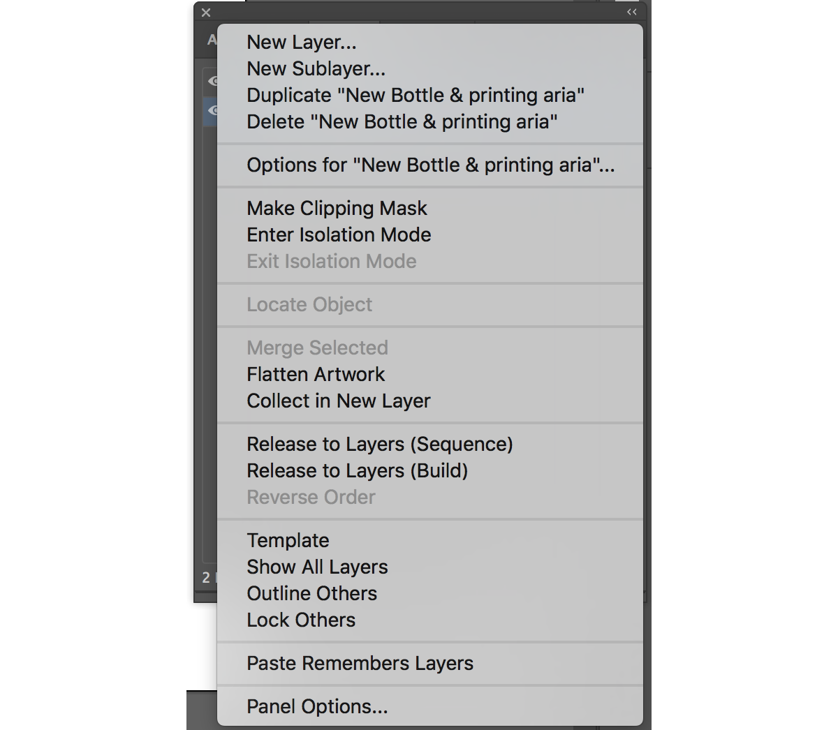 Create new layers using the menu shown above