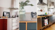 Compilation of stainless steel kitchen trends from counters to splashbacks and cabinets