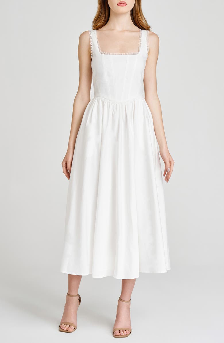 X Styled by Coco! Selene Lace Trim Stretch Cotton Midi Dress