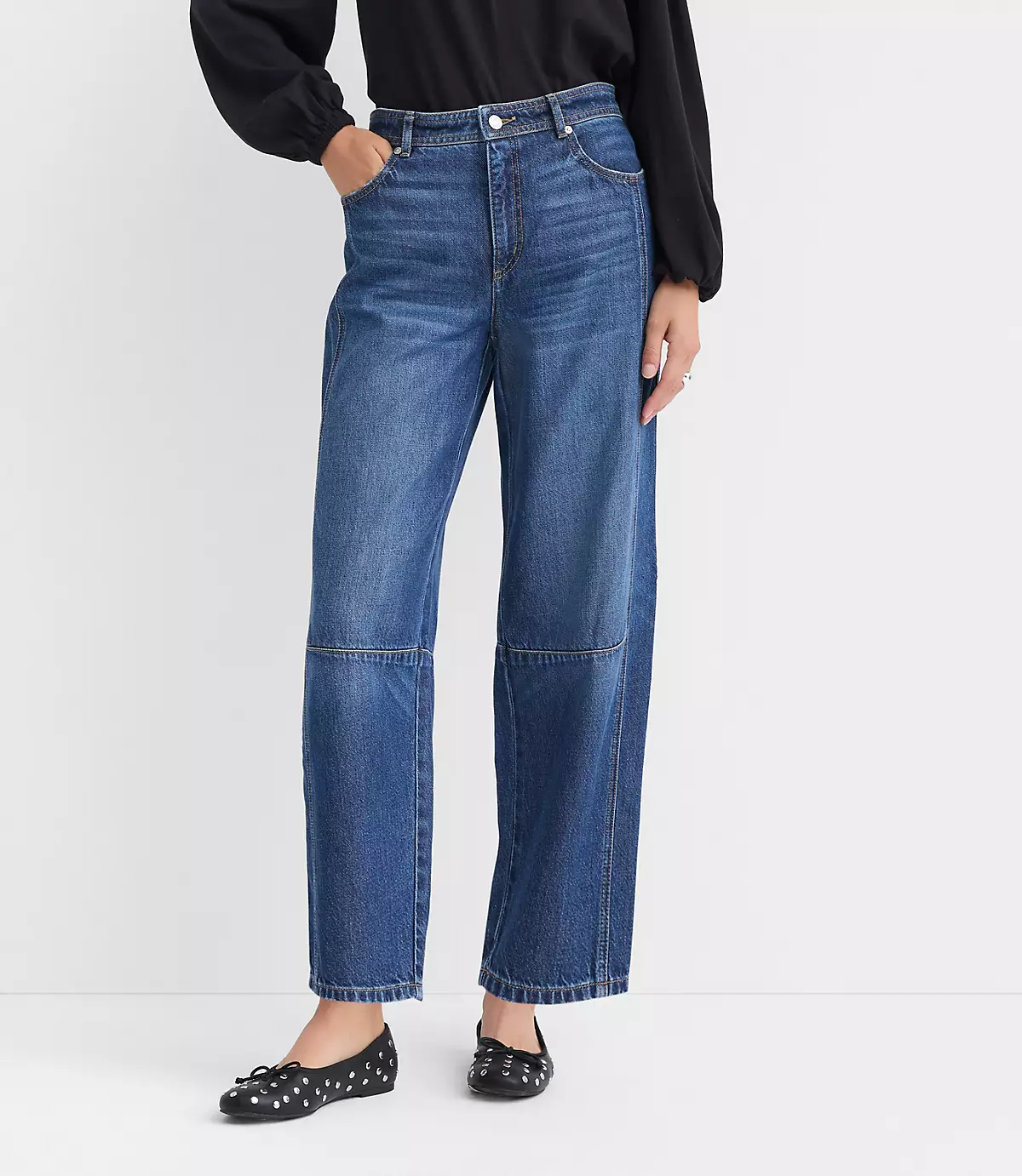 loft, High Rise Barrel Jeans in Dark Wash