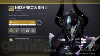 Destiny 2 Exotic armor warlock helmet nezarec's sin