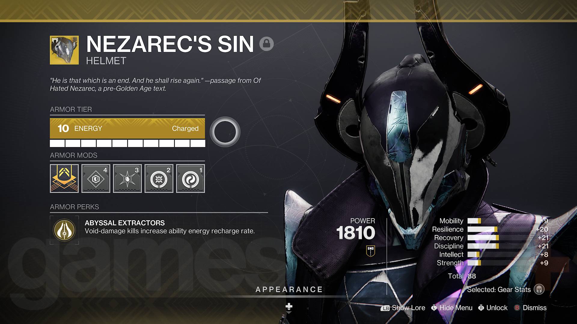 Destiny 2 Exotic armor warlock helmet nezarec's sin