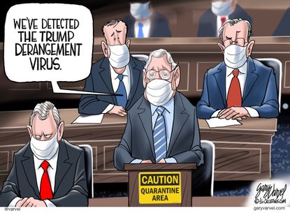 Political Cartoon U.S. Trump impeachment coronavirus