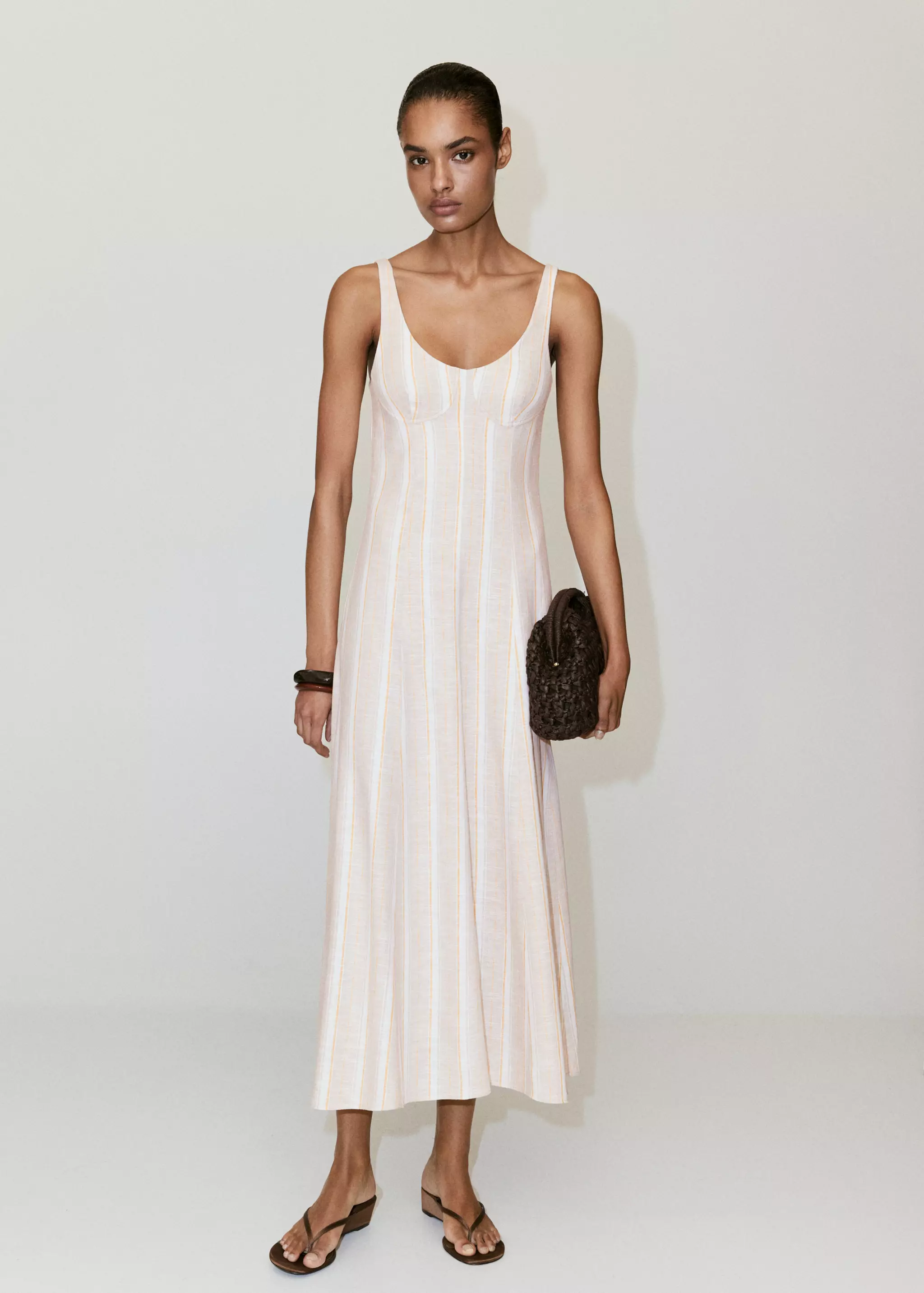 Mixed-Stripe Linen Dress - Women | Mango Usa