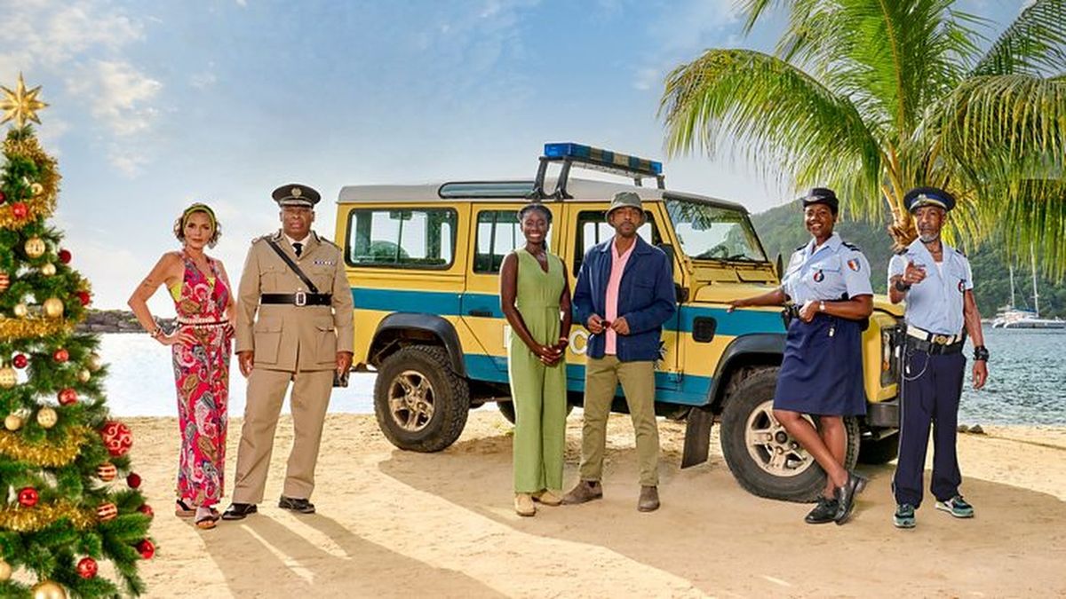 The cast of the 2024 Death in Paradise Christmas special including new detective DI Mervin Wilson (Don Gilet).