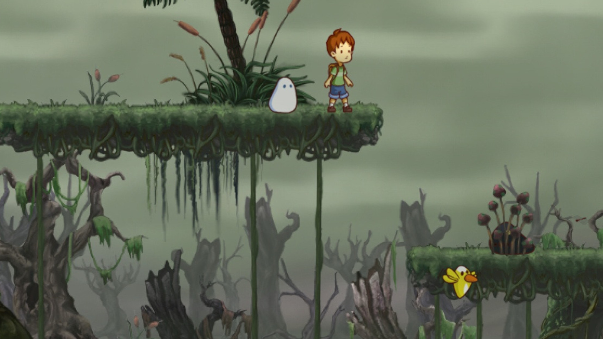 A boy looking at a ledge during one of the best Wii games of all time, A Boy and His Blob.