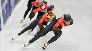 Members of Team China attend a Short Track Speed Skating training session ahead of the Milano-Cortina 2026 Olympic Winter Games at Milano Ice Skating Arena on February 5, 2026 in Milan, Italy. 