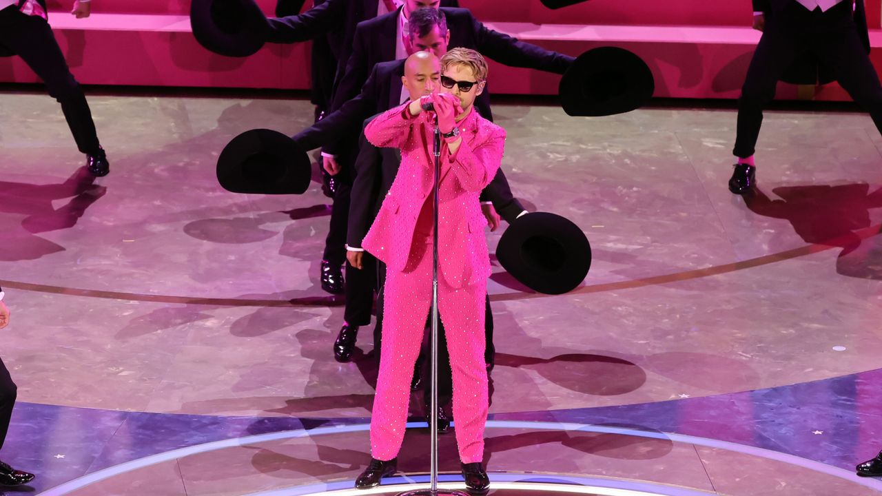  Ryan Gosling performs &#039;I&#039;m Just Ken&#039; from &quot;Barbie&quot; onstage during the 96th Annual Academy Awards at Dolby Theatre on March 10, 2024 in Hollywood, California. (Photo by Kevin Winter/Getty Ima