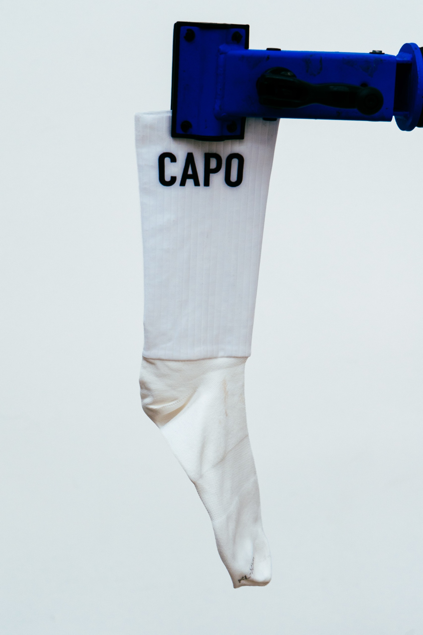 A close up shot of some socks being tested in the wind tunnel