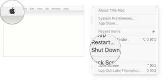 Shutting down a Mac: Click the Apple Menu and then Click Shut Down