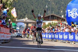 Fabio Duarte Arevalo (Geox-TMC) wins stage three atop the category 1 Fai delle Paganella climb.