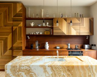 Art Deco kitchen with wood cabinets