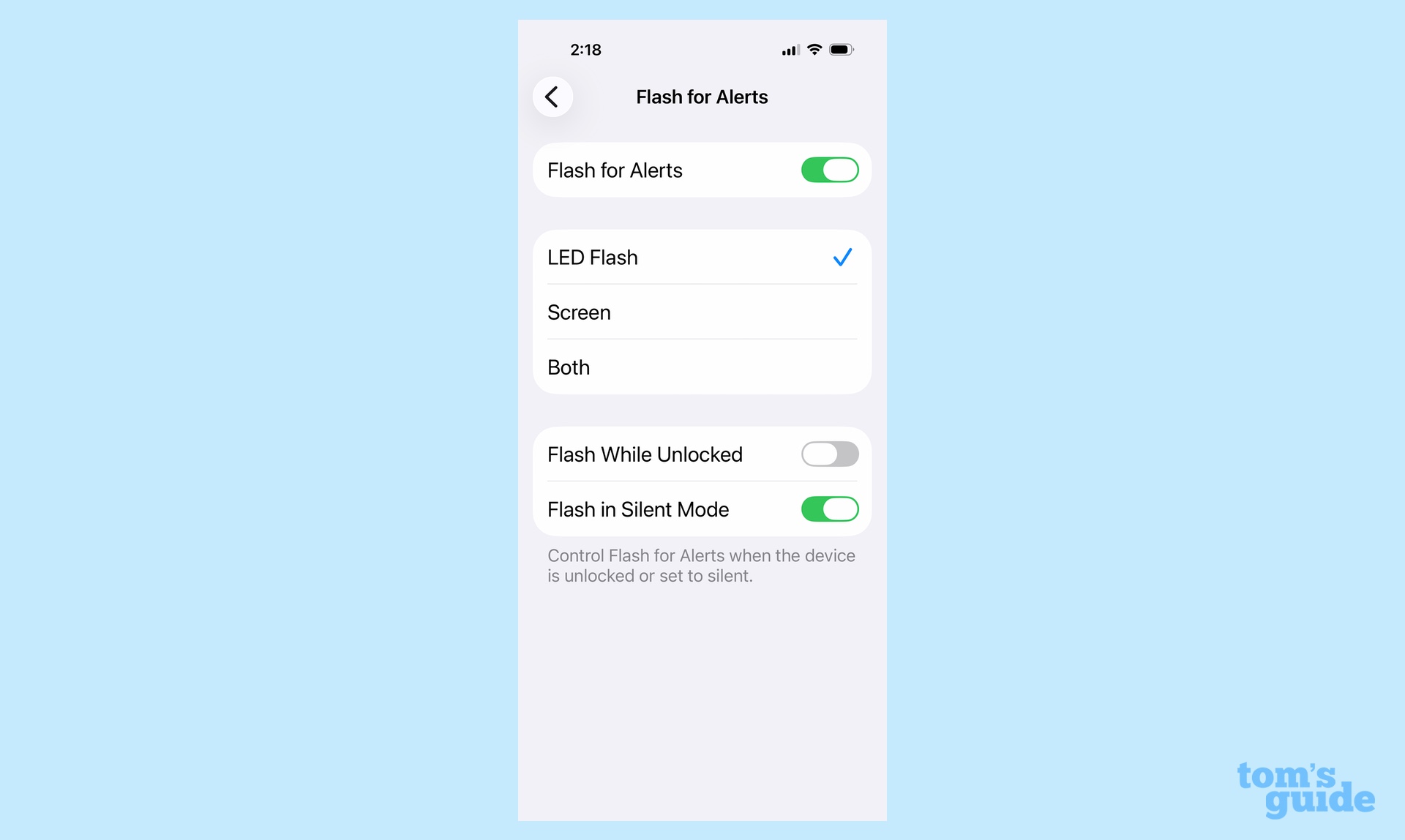 picking what flashes when a notification comes in on iOS 26.2