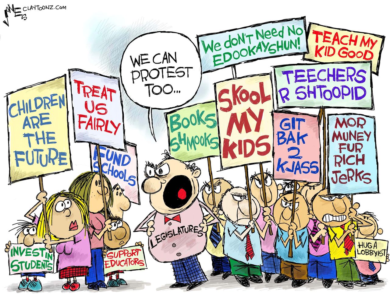 Political cartoon U.S. teacher strikes