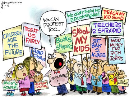 Political cartoon U.S. teacher strikes