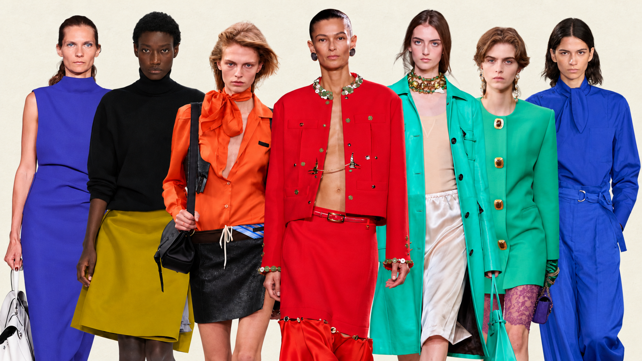 Photo collage of different color trends from the Spring Summer 2027 runway.