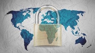 A padlock overlaying an map of the world.
