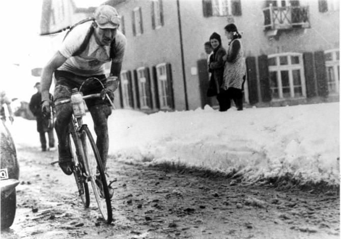 The legendary Gino Bartali in the pink jersey during the 1937 Giro d'Italia