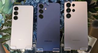 From left to right: the Samsung Galaxy S25, the Galaxy S25+ and the Galaxy S25 Ultra