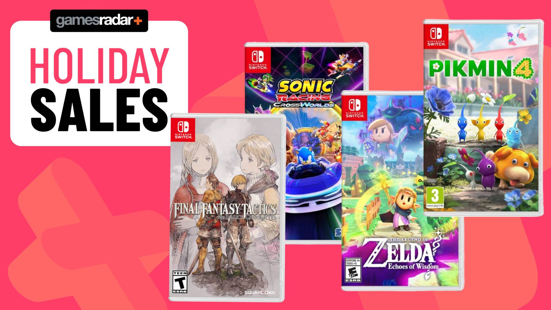 Images of a series of Nintendo Switch games on a pink GamesRadar+ background.