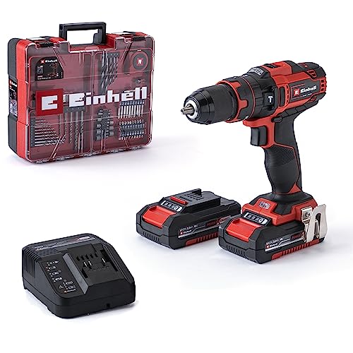 Einhell Cordless Drill Driver With Battery and Charger 18v Power X-Change, 40nm, 3-In-1 Combi Drill, Hammer Drill and Screwdriver - Te-Cd 18/40 Li-I Impact Drill Set With 69 Pc Accessory Kit