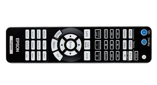 The chunky remote has a stack of buttons for altering settings
