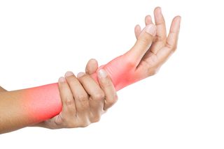 A woman suffers pain in her wrist and forearm.