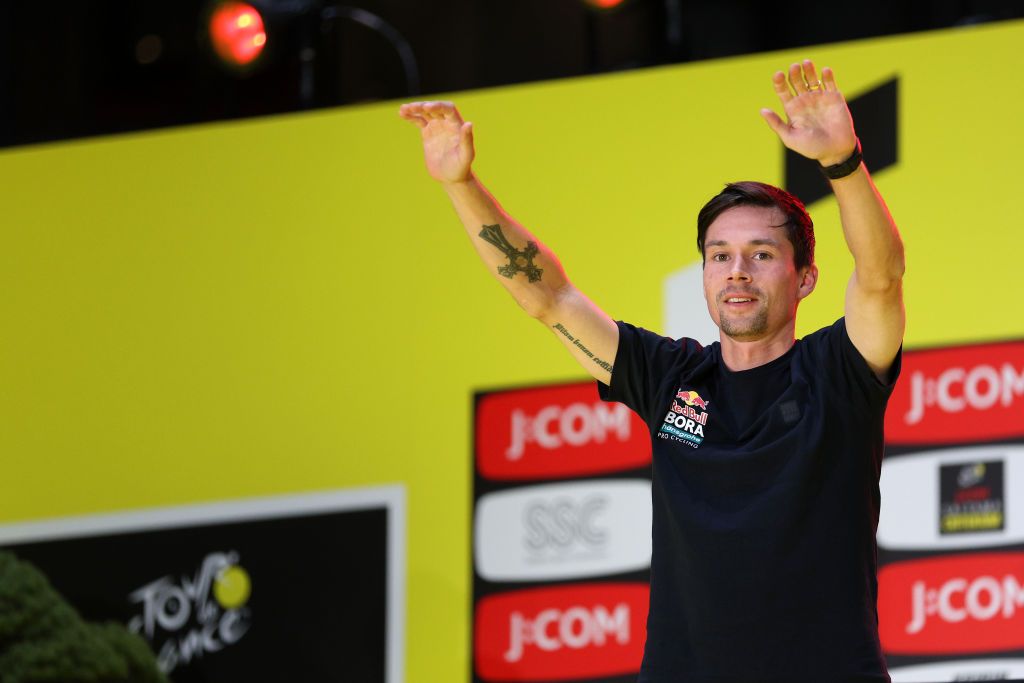 SAITAMA JAPAN NOVEMBER 01 Primoz Roglic of Slovenia and Team BORA hansgrohe during the JCom Sports TV Show event prior to the 10th Tour de France Saitama Criterium 2024 on November 01 2024 in Saitama Japan Photo by Rhode Van ElsenGetty Images