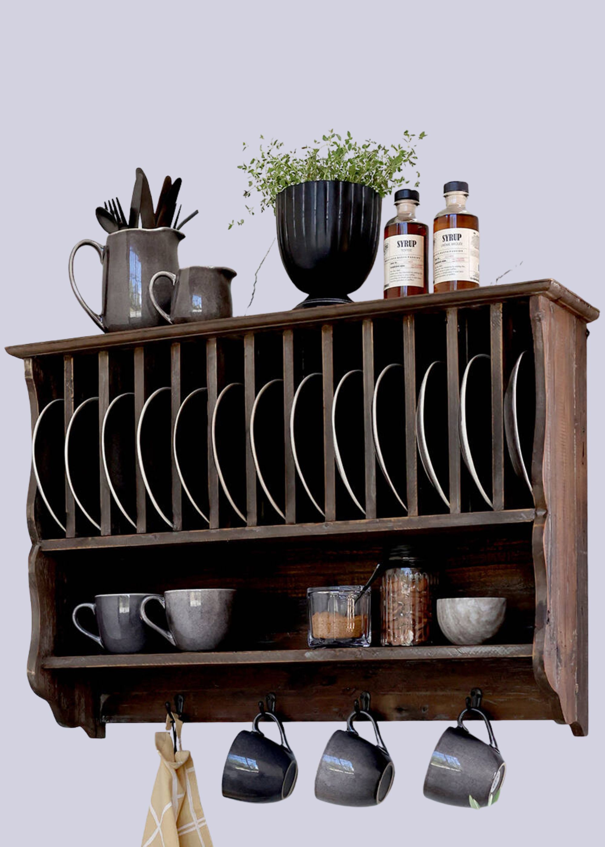 Dibor, Brittany Wall Plate Rack With Hooks