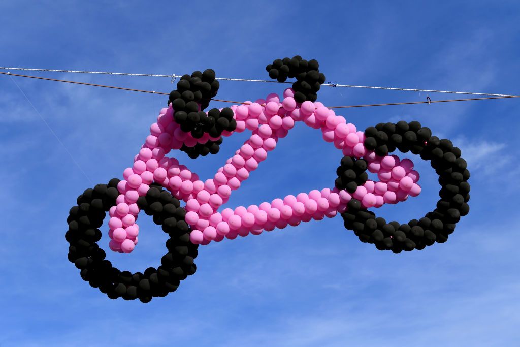 BRINDISI ITALY OCTOBER 09 Decoration Pink Bike Detail view during the 103rd Giro dItalia 2020 Stage Seven a 143km stage from Matera to Brindisi girodiitalia Giro on October 09 2020 in Brindisi Italy Photo by Tim de WaeleGetty Images