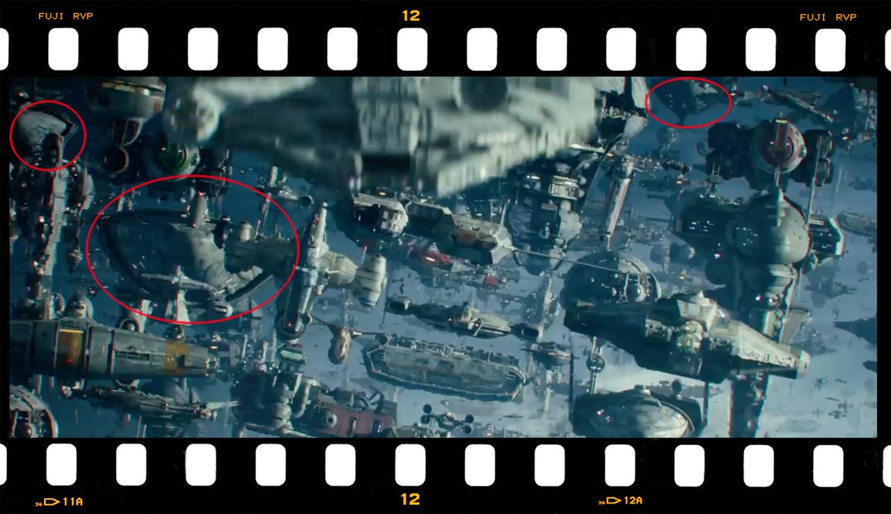 Marked in red here are three Mon Calamari MC75 variant armored cruisers.