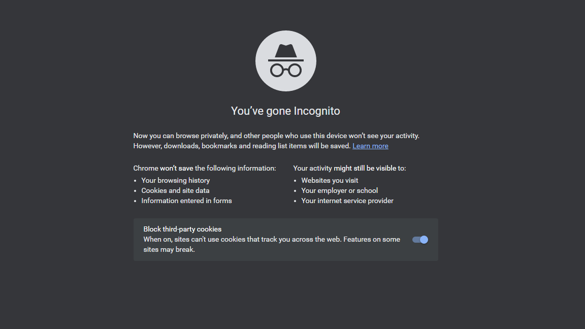 Google Chrome Incognito Mode landing page screenshot