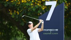Marcus Helligkilde hits an approach shot 
