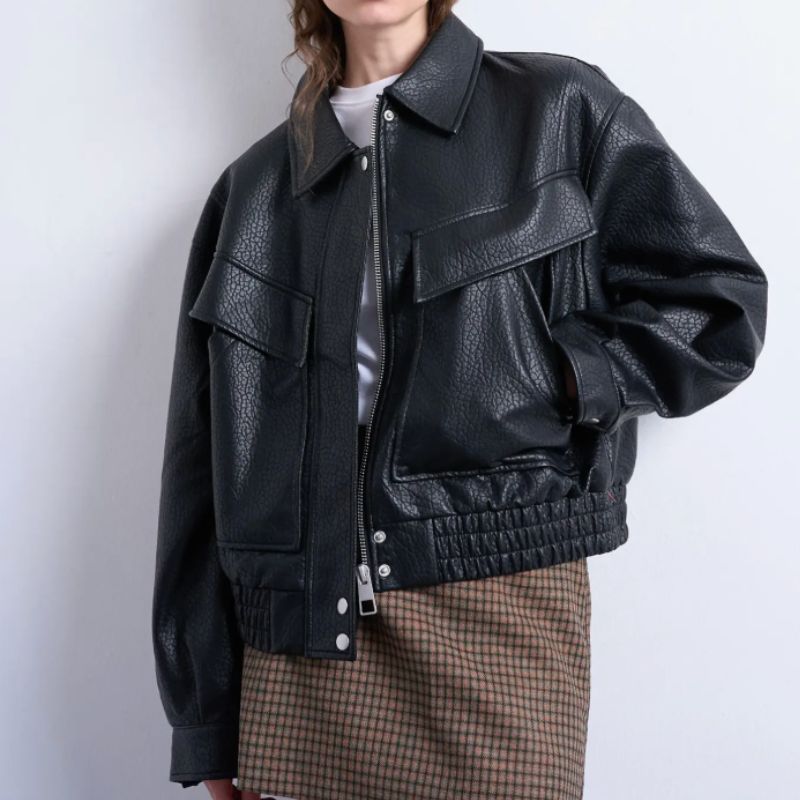 Topshop, Boxy Faux Leather Bomber Jacket
