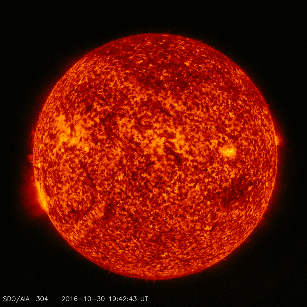 On Oct. 30, 2016, NASA’s Solar Dynamics Observatory, or SDO, experienced a partial solar eclipse in space when it caught the moon passing in front of the sun. The lunar transit lasted one hour, between 3:56 p.m. and 4:56 p.m. EDT, with the moon covering about 59 percent of the sun at the peak of its journey across the face of the sun