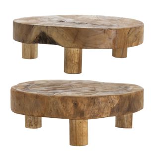 A&B Home Teak Footed Round Trays