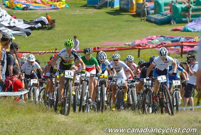 The start of the elite women's cross country race in Vallnord, Andorra