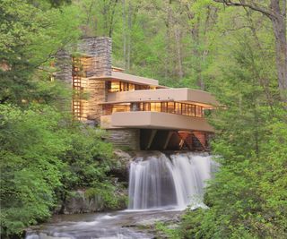 Frank Lloyd Wright's Fallingwater exterior with waterfall