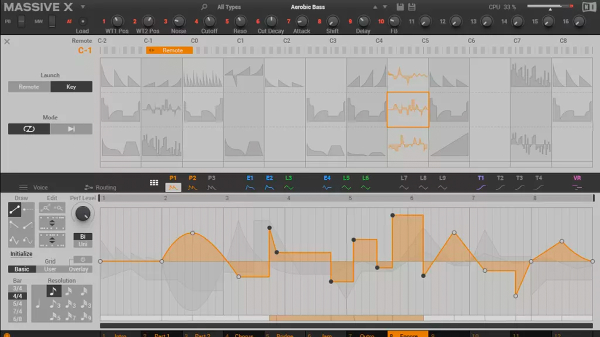 Rhythmic modulation can be achieved in the Performer and Remote Octave sections.