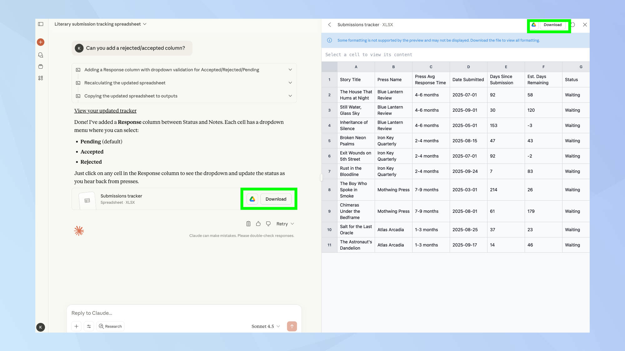 Claude download file creation