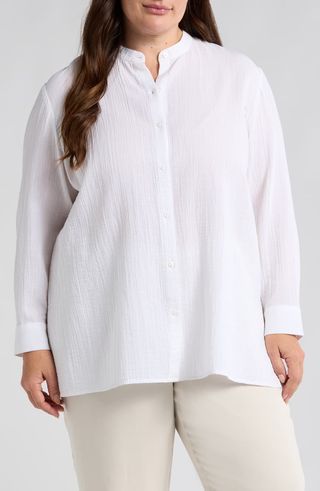 Mandarin Collar Textured Organic Cotton Tunic