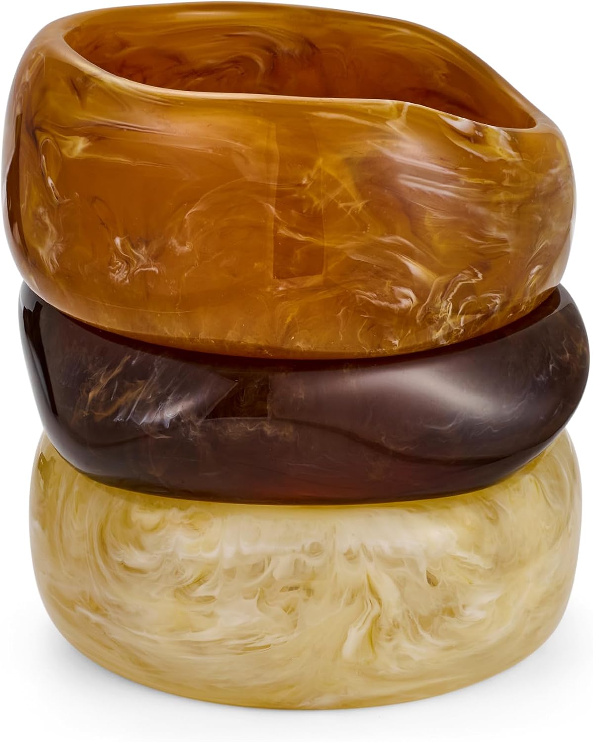 Lilie&amp;amp;white 3 Pcs Brown Acrylic Bracelets for Women Trendy Chunky Bangles Resin Bangles Set Unique Colorful Statement Bracelets Summer Jewelry Gift