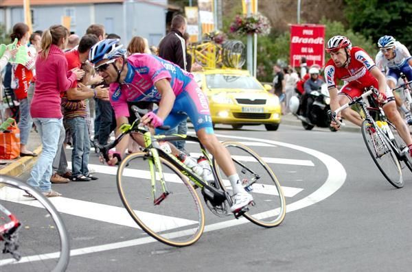Michele Scarponi (Lampre-ISD) takes a corner at speed